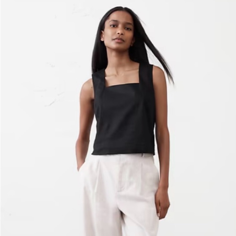 Banana Republic 🟣 EUC Size XL Linen Blend Square Neck Top in Black